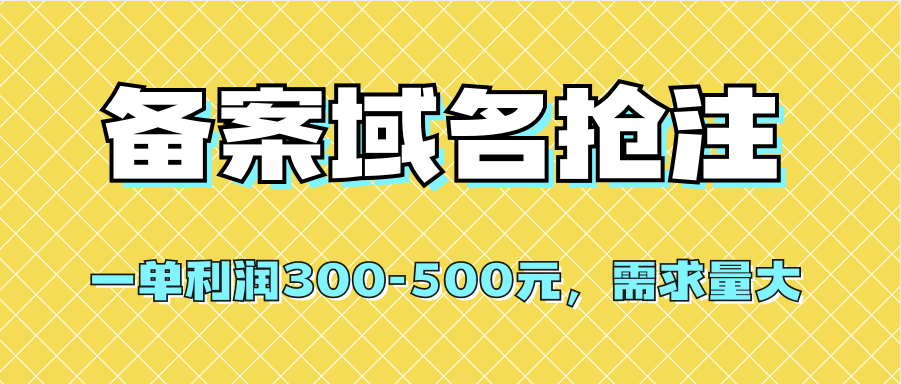 【全网首发】备案域名抢注，一单利润300-500元，需求量大搞钱吧-网创项目资源站-副业项目-创业项目-搞钱项目搞钱吧