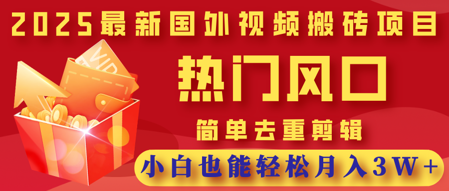 2025最新国外视频搬砖项目，热门风口，简单去重剪辑，小白也能轻松月入3W+搞钱吧-网创项目资源站-副业项目-创业项目-搞钱项目搞钱吧