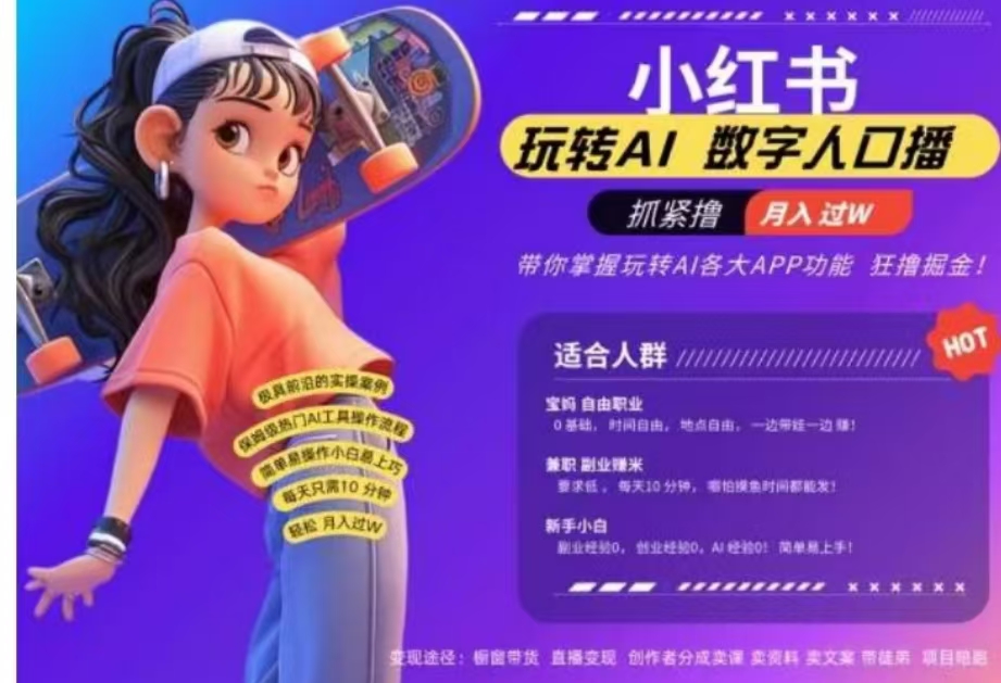 小红书数字人暴力起号，AI改写文案，流量火爆月入破W轻松拿捏，再也不用费劲录口播搞钱吧-网创项目资源站-副业项目-创业项目-搞钱项目搞钱吧