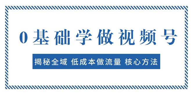 0基础学做视频号：揭秘全域 低成本做流量 核心方法  快速出爆款 轻松变现搞钱吧-网创项目资源站-副业项目-创业项目-搞钱项目搞钱吧