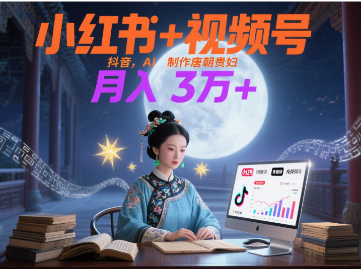 小红书+视频号+抖音，AI轻松制作唐朝贵妇IP，毒鸡汤、励志、减肥瘦身、养生赛道轻松切入，每天30分钟，轻松产出N条，月入3万+ 搞钱吧-网创项目资源站-副业项目-创业项目-搞钱项目搞钱吧