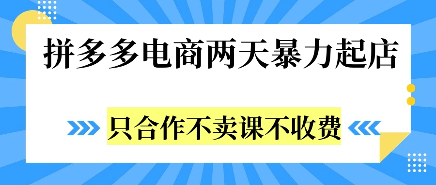 拼多多两天暴力起店，只合作不卖课不收费搞钱吧-网创项目资源站-副业项目-创业项目-搞钱项目搞钱吧