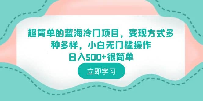 超简单的蓝海冷门项目，变现方式多种多样，小白无门槛操作日入500+很简单搞钱吧-网创项目资源站-副业项目-创业项目-搞钱项目搞钱吧