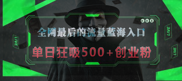 全网最后的流量蓝海入口，半小时引流50+创业粉，单日狂吸500+创业粉搞钱吧-网创项目资源站-副业项目-创业项目-搞钱项目搞钱吧