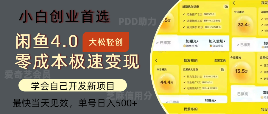 闲鱼0成本极速变现项目，多种变现方式，单号日入500+最新玩法搞钱吧-网创项目资源站-副业项目-创业项目-搞钱项目搞钱吧