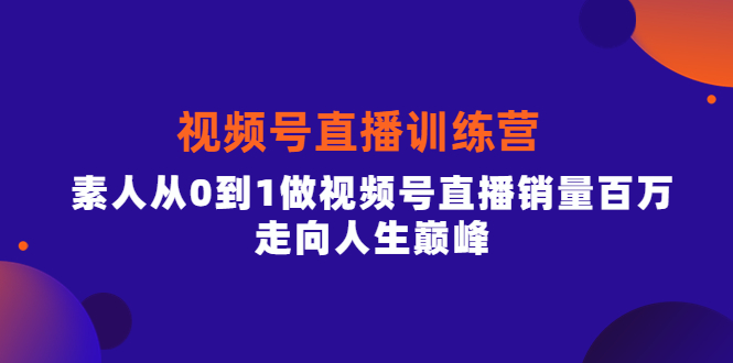 视频号直播训练营，素人从0到1做视频号直播销量百万，走向人生巅峰搞钱吧-网创项目资源站-副业项目-创业项目-搞钱项目搞钱吧