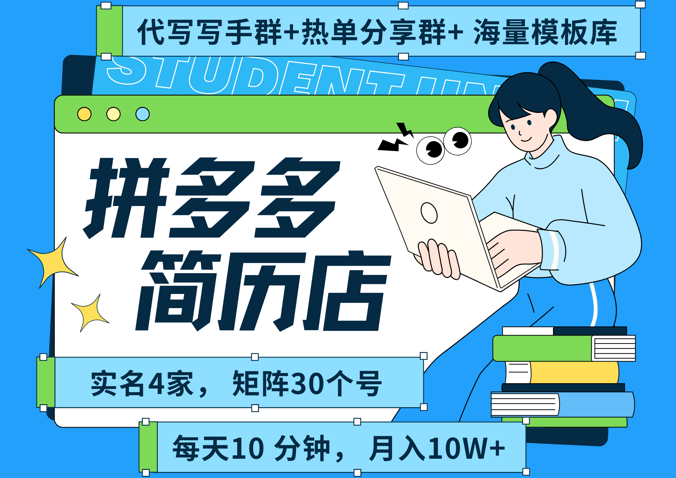 拼多多 虚拟资料 简历 海报代写 全SOP流程 毫无保留分享（含后端资料以及代写渠道）每天十分钟 每人实名四个店  矩阵30个账号  轻轻松松 月入10W搞钱吧-网创项目资源站-副业项目-创业项目-搞钱项目搞钱吧