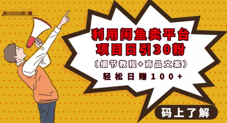 利用闲鱼卖平台项目课程资源日引流30+精准粉丝，轻松日赚100+，积累人脉可实现二次变现（细节教程+商品文案）搞钱吧-网创项目资源站-副业项目-创业项目-搞钱项目搞钱吧