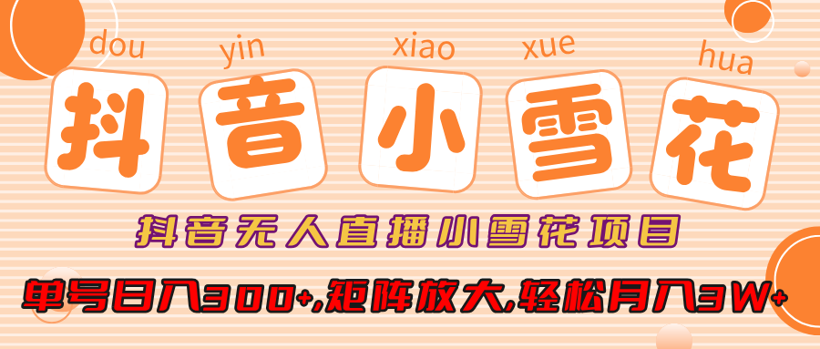 小雪花项目，抖音无人直播，单号日入300+,矩阵放大,轻松月入3W+搞钱吧-网创项目资源站-副业项目-创业项目-搞钱项目搞钱吧