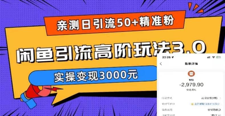实测日引50+精准粉，闲鱼引流高阶玩法3.0，实操变现3000元搞钱吧-网创项目资源站-副业项目-创业项目-搞钱项目搞钱吧