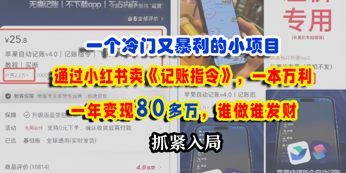 一个冷门又暴利的小项目，通过小红书卖《记账指令》，一本万利，一年变现80多万，谁做谁发财搞钱吧-网创项目资源站-副业项目-创业项目-搞钱项目搞钱吧