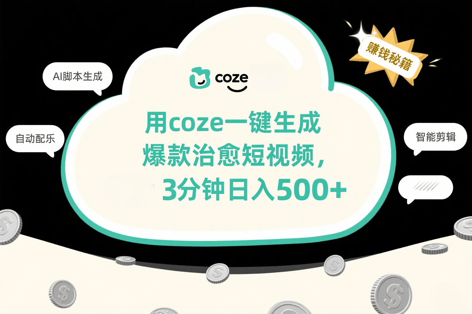 用coze一键生成爆款治愈短视频，3分钟日入500+搞钱吧-网创项目资源站-副业项目-创业项目-搞钱项目搞钱吧