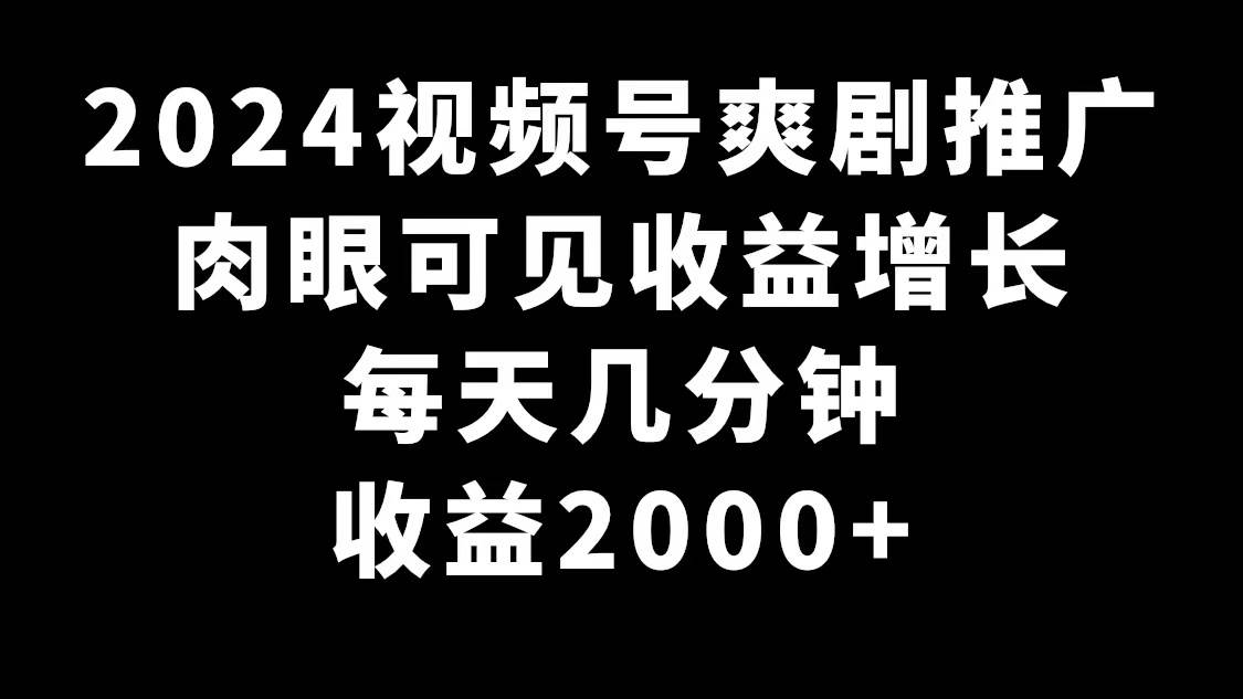 2024视频号爽剧推广，肉眼可见的收益增长，每天几分钟收益2000+搞钱吧-网创项目资源站-副业项目-创业项目-搞钱项目搞钱吧
