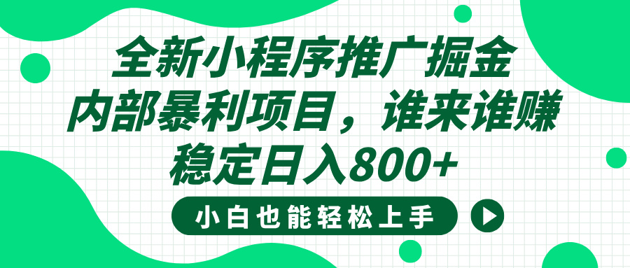 全新小程序推广掘金，内部暴利项目，小白轻松上手，稳定日入800+搞钱吧-网创项目资源站-副业项目-创业项目-搞钱项目搞钱吧