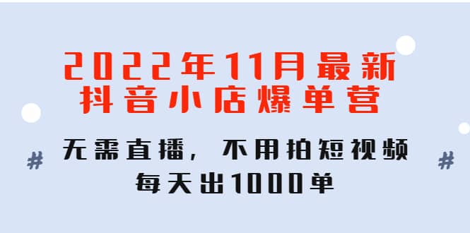 2022年11月最新抖音小店爆单训练营：无需直播，不用拍短视频，每天出1000单搞钱吧-网创项目资源站-副业项目-创业项目-搞钱项目搞钱吧
