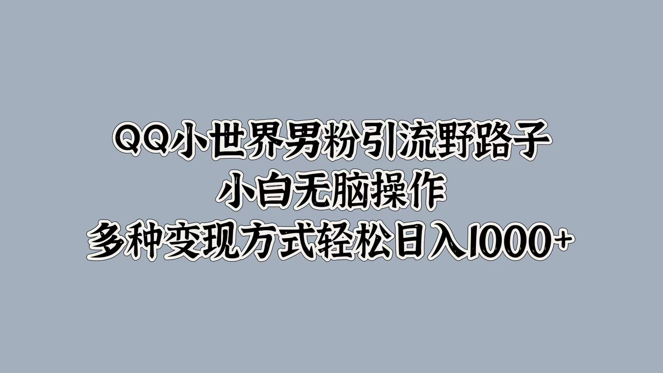 QQ小世界男粉引流野路子，小白无脑操作，多种变现方式轻松日入1000+搞钱吧-网创项目资源站-副业项目-创业项目-搞钱项目搞钱吧