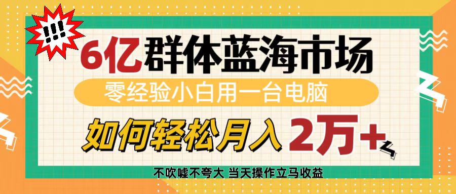 6亿群体蓝海市场，零经验小白用一台电脑，如何轻松月入2万+搞钱吧-网创项目资源站-副业项目-创业项目-搞钱项目搞钱吧