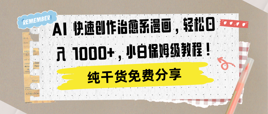 AI 快速创作治愈系漫画，轻松达成日入 1000+，小白保姆级教程！搞钱吧-网创项目资源站-副业项目-创业项目-搞钱项目搞钱吧