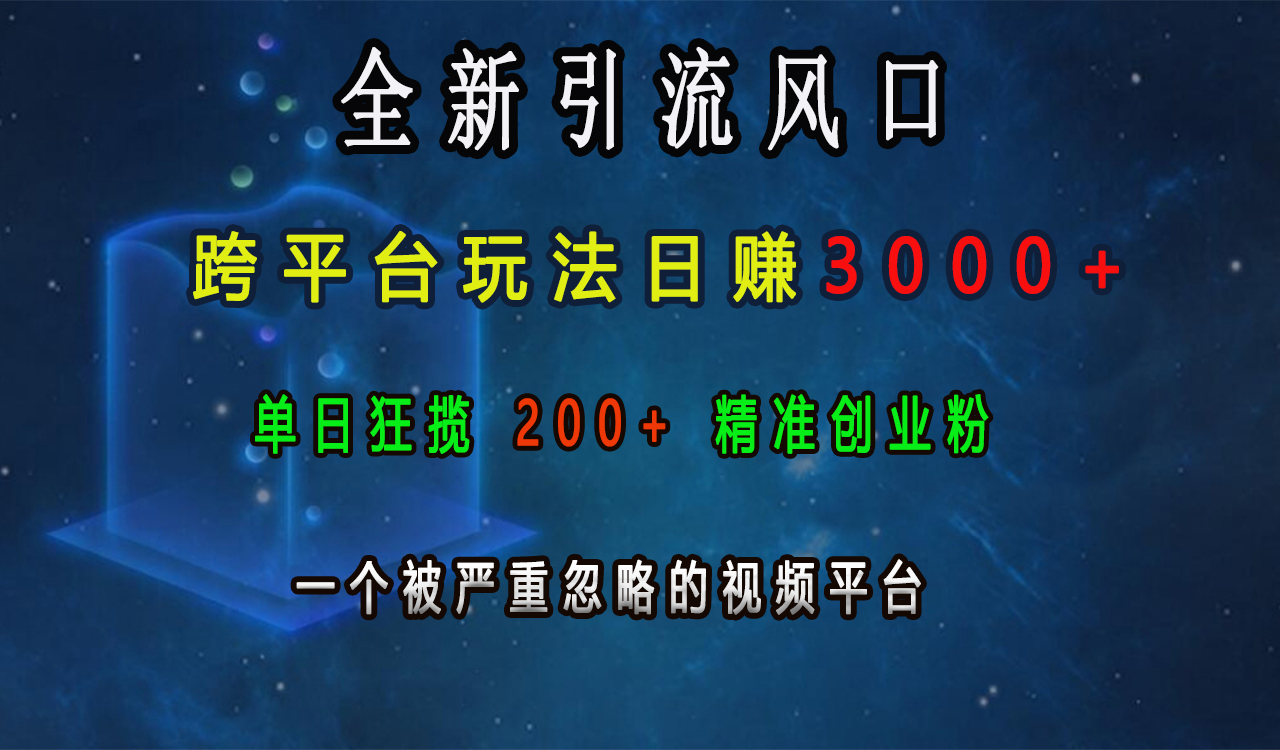 全新引流风口，跨平台玩法日赚3000+，单日狂揽200+精准创业粉，一个被严重忽略的视频平台搞钱吧-网创项目资源站-副业项目-创业项目-搞钱项目搞钱吧