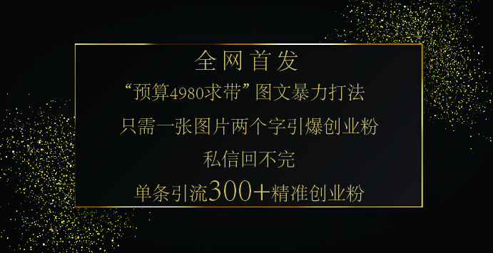 小红书，“预算 4980 带我飞” 的神奇图片引流法，堪称涨粉核武器！只需一张图，就能单条笔记凭借此方法，轻松引流 300 + 精准创业粉！搞钱吧-网创项目资源站-副业项目-创业项目-搞钱项目搞钱吧