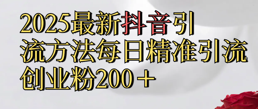 2025最新,抖音引流,方法每日精准引流创业粉300＋搞钱吧-网创项目资源站-副业项目-创业项目-搞钱项目搞钱吧