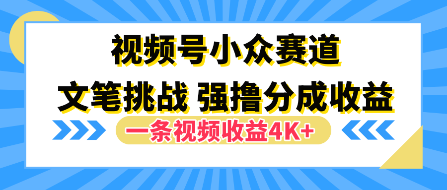 视频号小众赛道，文笔挑战，一条视频收益4K+搞钱吧-网创项目资源站-副业项目-创业项目-搞钱项目搞钱吧