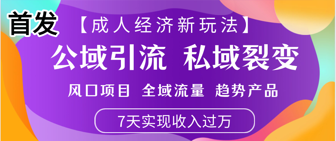首发：【成人经济新玩法】市面独家玩法，风口项目、全域流量、趋势产品，7天实现月入过万搞钱吧-网创项目资源站-副业项目-创业项目-搞钱项目搞钱吧