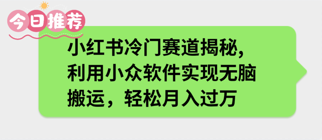 小红书冷门赛道揭秘,利用小众软件实现无脑搬运，轻松月入过万搞钱吧-网创项目资源站-副业项目-创业项目-搞钱项目搞钱吧
