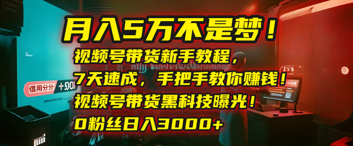 月入5万不是梦！视频号带货新手教程，7天速成，手把手教你赚钱！视频号带货黑科技曝光！0粉丝日入3000+搞钱吧-网创项目资源站-副业项目-创业项目-搞钱项目搞钱吧