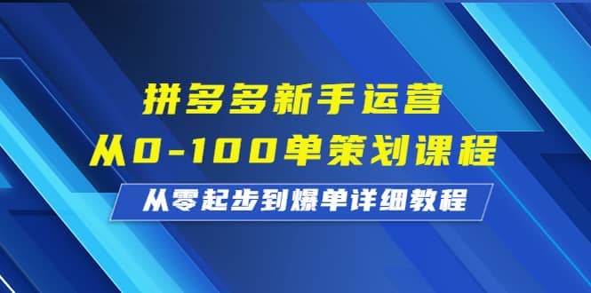 拼多多新手运营从0-100单策划课程，从零起步到爆单详细教程搞钱吧-网创项目资源站-副业项目-创业项目-搞钱项目搞钱吧