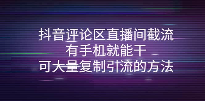 抖音评论区直播间截流，有手机就能干，可大量复制引流的方法搞钱吧-网创项目资源站-副业项目-创业项目-搞钱项目搞钱吧