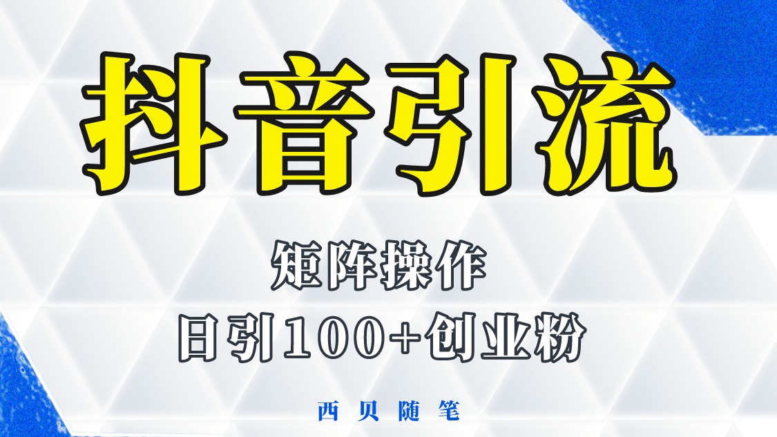 抖音引流术，矩阵操作，一天能引100多创业粉搞钱吧-网创项目资源站-副业项目-创业项目-搞钱项目搞钱吧
