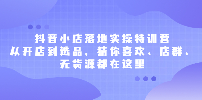 抖音小店落地实操特训营，从开店到选品，猜你喜欢、店群、无货源都在这里搞钱吧-网创项目资源站-副业项目-创业项目-搞钱项目搞钱吧