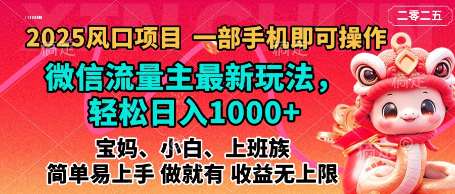 2025蓝海风口项目，微信流量主最新玩法，轻松日入1000+，简单易上手，做就有 收益无上限搞钱吧-网创项目资源站-副业项目-创业项目-搞钱项目搞钱吧