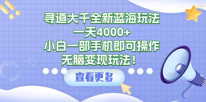 寻道大千全新蓝海玩法，一天4000+，小白一部手机即可操作，无脑变现玩法！搞钱吧-网创项目资源站-副业项目-创业项目-搞钱项目搞钱吧