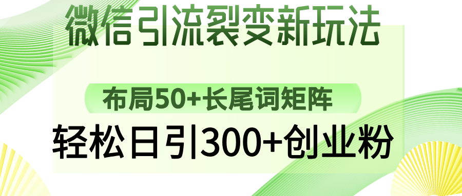 微信引流裂变新玩法：布局50+长尾词矩阵，轻松日引300+创业粉搞钱吧-网创项目资源站-副业项目-创业项目-搞钱项目搞钱吧