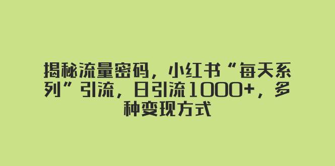 揭秘流量密码，小红书“每天系列”引流，日引流1000+，多种变现方式搞钱吧-网创项目资源站-副业项目-创业项目-搞钱项目搞钱吧