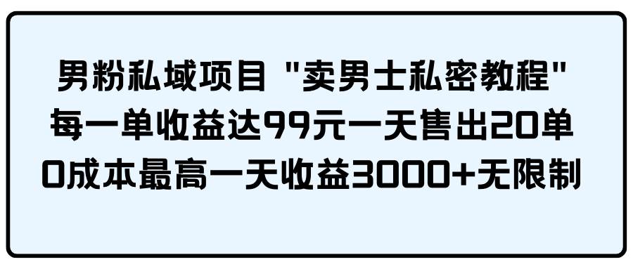 男粉私域项目 卖男士私密教程 每一单收益达99元一天售出20单搞钱吧-网创项目资源站-副业项目-创业项目-搞钱项目搞钱吧