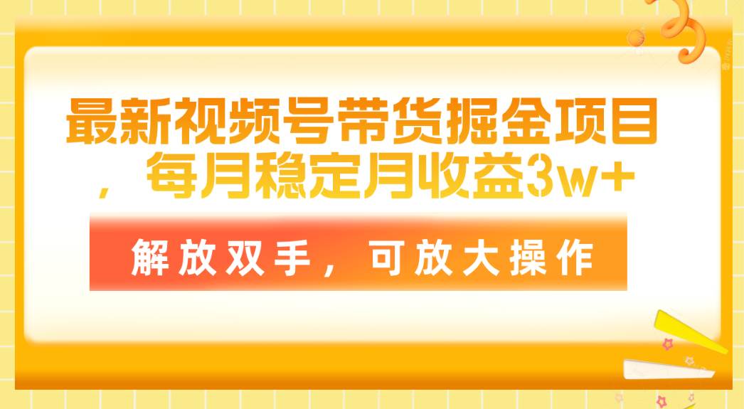 最新视频号带货掘金项目，每月稳定月收益3w+，解放双手，可放大操作搞钱吧-网创项目资源站-副业项目-创业项目-搞钱项目搞钱吧