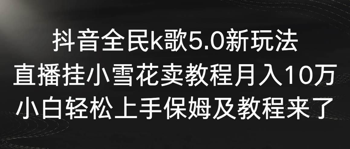 抖音全民k歌5.0新玩法，直播挂小雪花卖教程月入10万，小白轻松上手，保…搞钱吧-网创项目资源站-副业项目-创业项目-搞钱项目搞钱吧