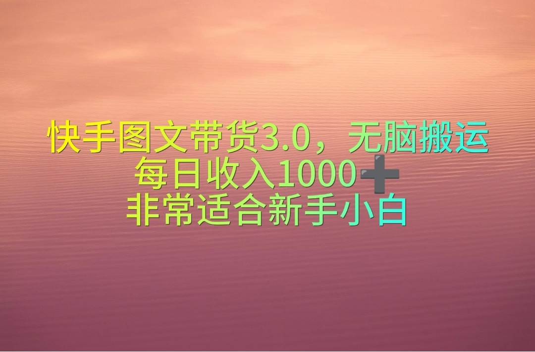 快手图文带货3.0，无脑搬运，每日收入1000＋，非常适合新手小白搞钱吧-网创项目资源站-副业项目-创业项目-搞钱项目搞钱吧