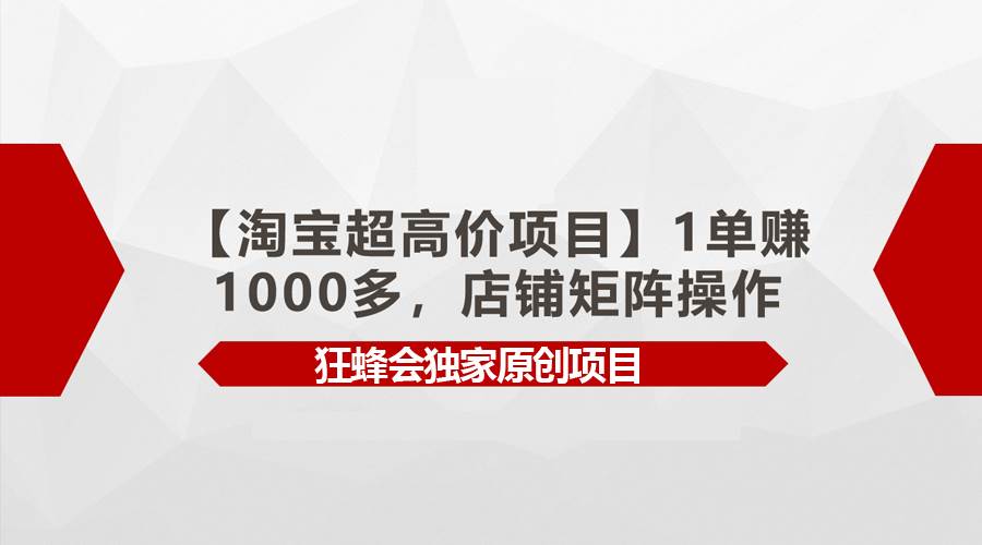 【淘宝超高价项目】1单赚1000多，店铺矩阵操作搞钱吧-网创项目资源站-副业项目-创业项目-搞钱项目搞钱吧