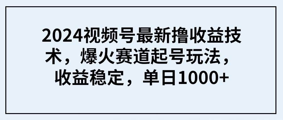2024视频号最新撸收益技术，爆火赛道起号玩法，收益稳定，单日1000+搞钱吧-网创项目资源站-副业项目-创业项目-搞钱项目搞钱吧