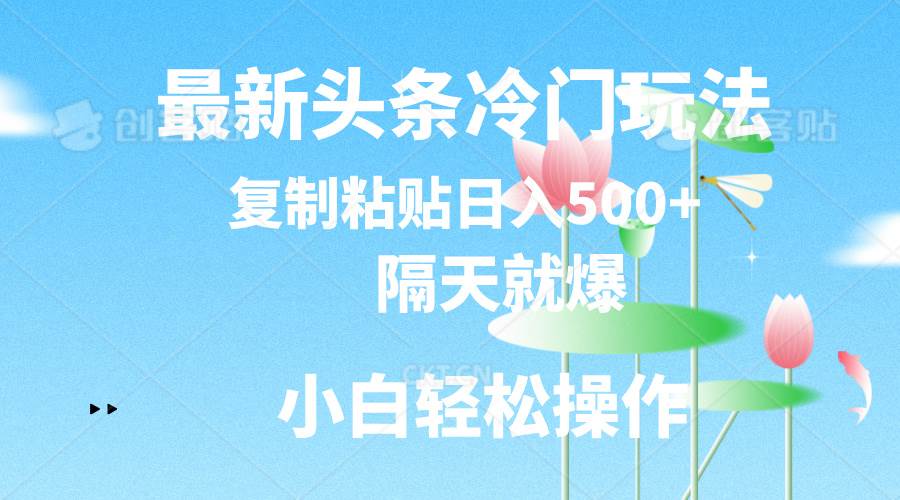 最新头条冷门玩法，隔天就爆，复制粘贴日入500+搞钱吧-网创项目资源站-副业项目-创业项目-搞钱项目搞钱吧