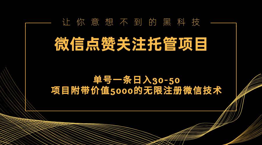 视频号托管点赞关注，单微信30-50元，附带价值5000无限注册微信技术搞钱吧-网创项目资源站-副业项目-创业项目-搞钱项目搞钱吧