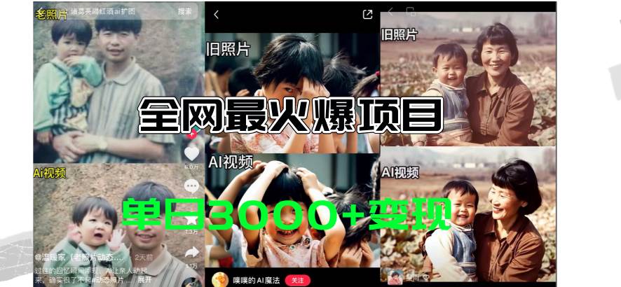 全网爆火的AI让老照片动起来教程，蹭热点日赚3000+，内含免费工具一键…搞钱吧-网创项目资源站-副业项目-创业项目-搞钱项目搞钱吧