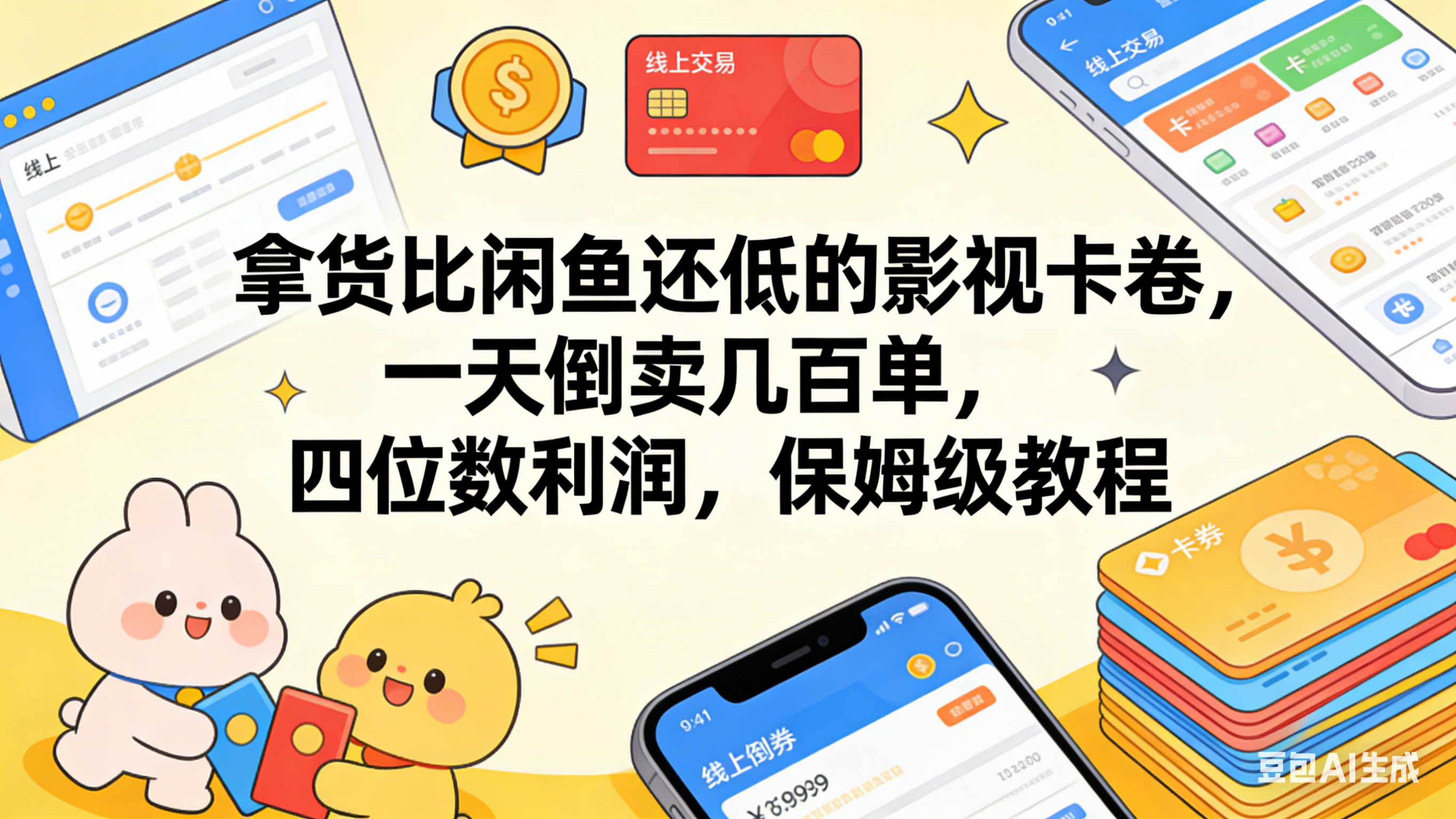 拿货比闲鱼还低的影视卡卷,一天倒卖几百单,四位数利润,保姆级教程搞钱吧-网创项目资源站-副业项目-创业项目-搞钱项目搞钱吧