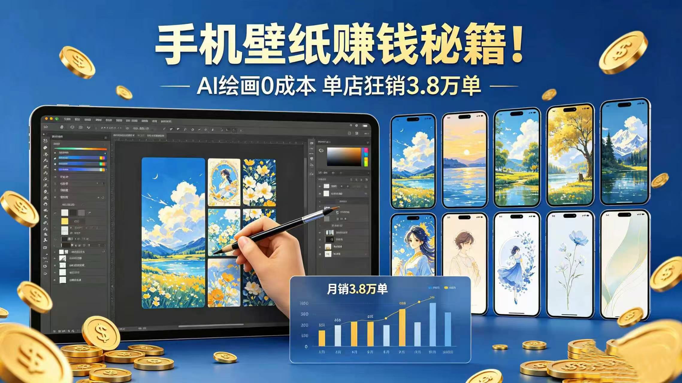 手机壁纸赚钱秘籍！AI 绘画 0 成本 单店狂销 3.8 万单搞钱吧-网创项目资源站-副业项目-创业项目-搞钱项目搞钱吧