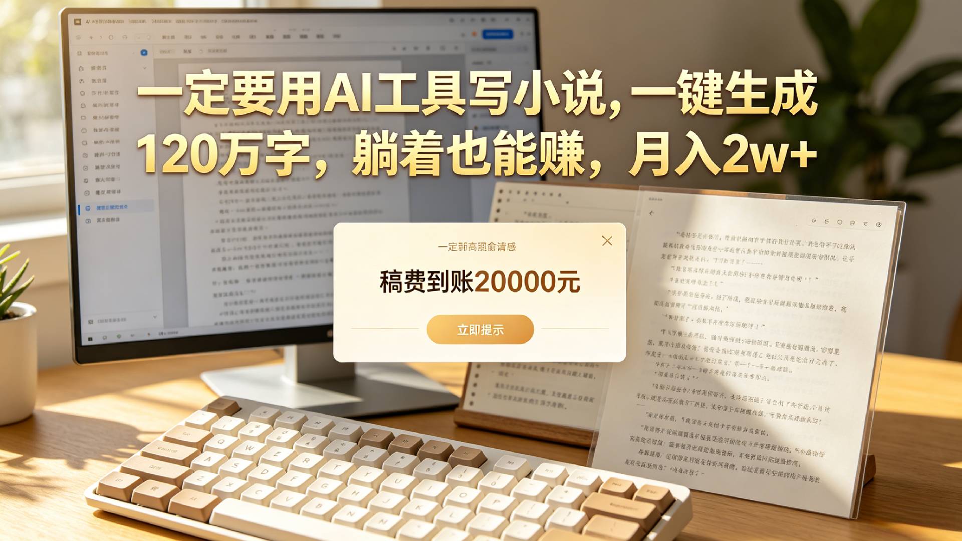 【听劝】一定要用AI工具写小说,一键生成120万字,躺着也能赚,月入2w+搞钱吧-网创项目资源站-副业项目-创业项目-搞钱项目搞钱吧