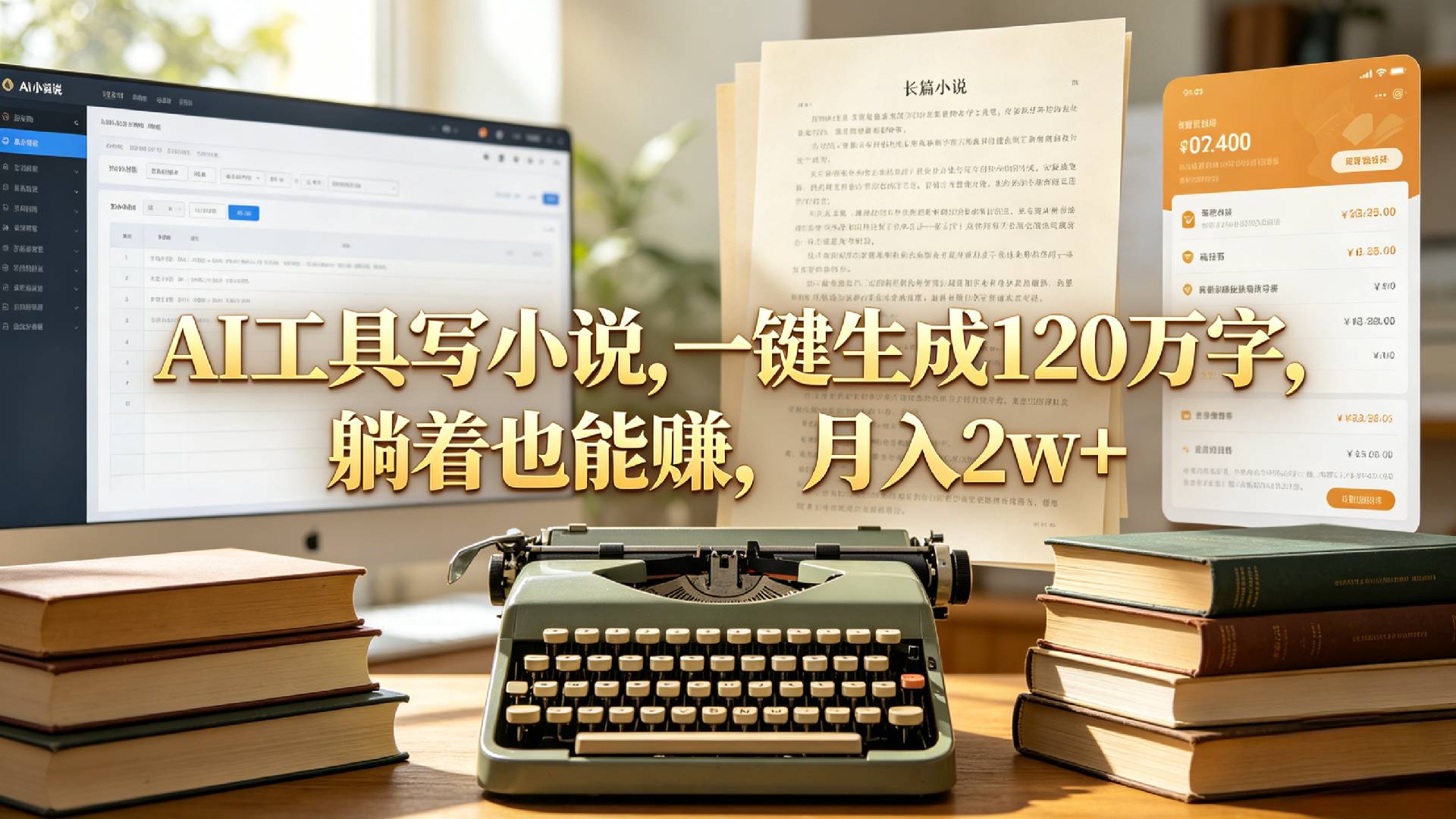 AI工具写小说,一键生成120万字,躺着也能赚,月入2w+!搞钱吧-网创项目资源站-副业项目-创业项目-搞钱项目搞钱吧